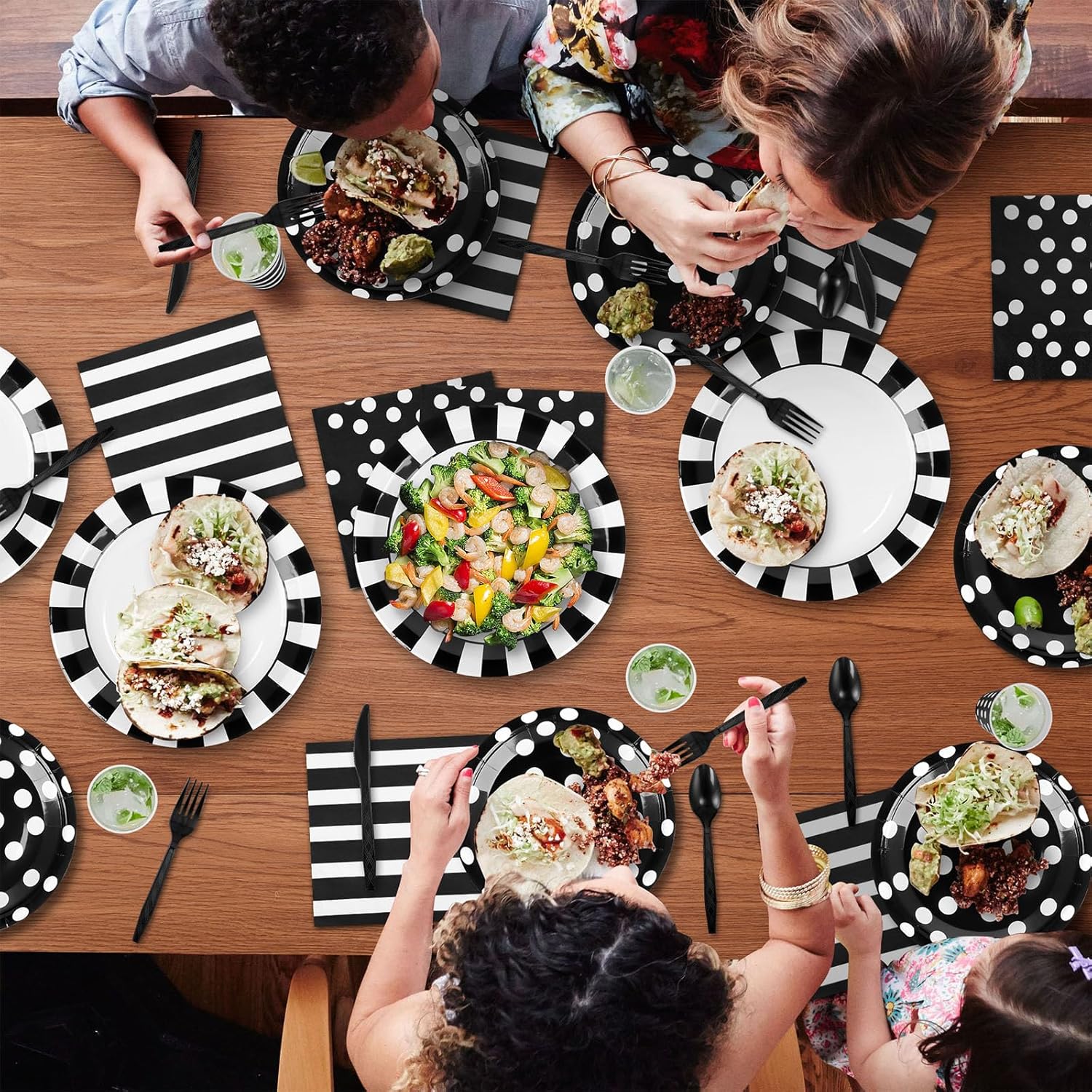 170 Pieces Black and White Party Supplies Set for 24 Guests