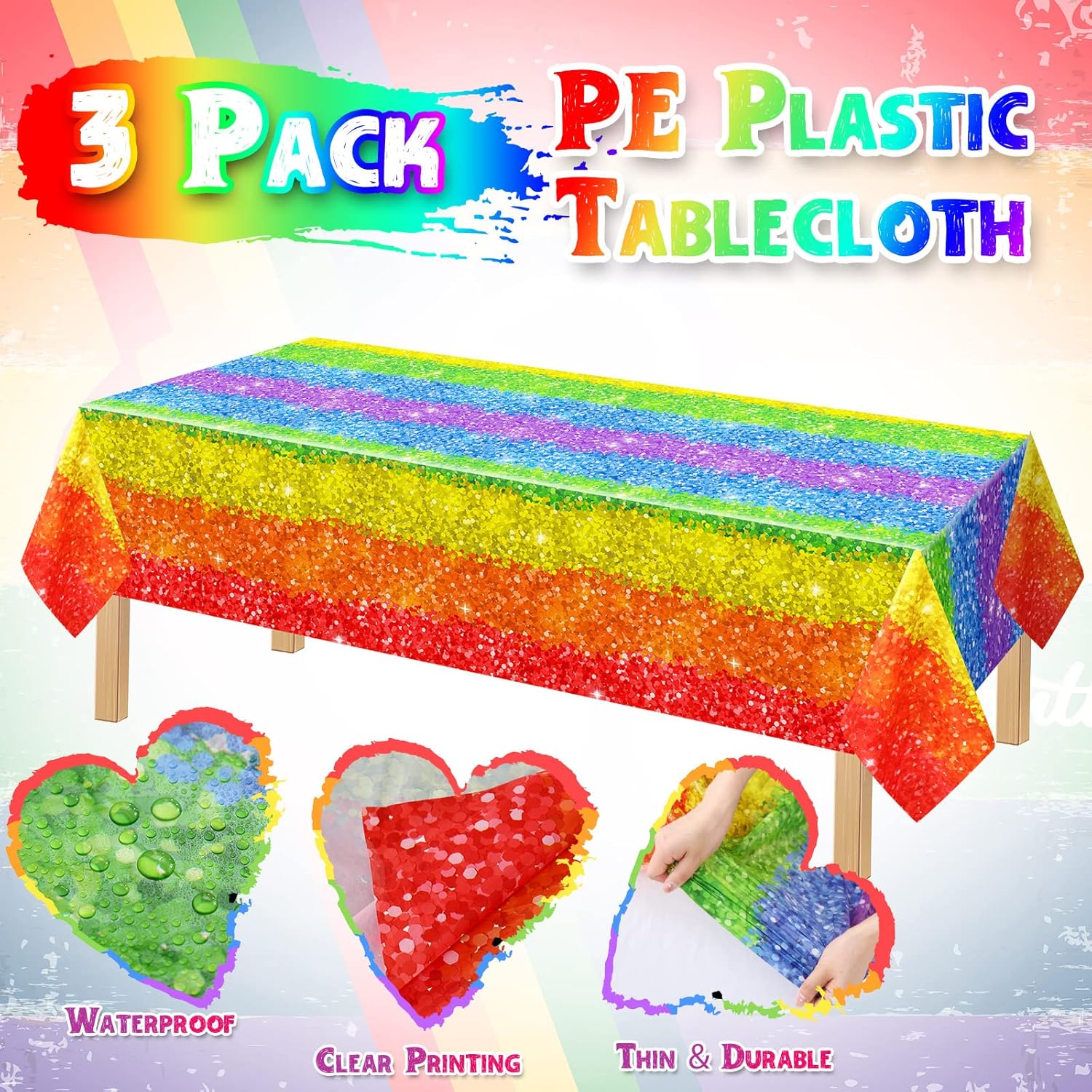 Tudomro Plastic Rainbow Tablecloth 54x108 Inch Set