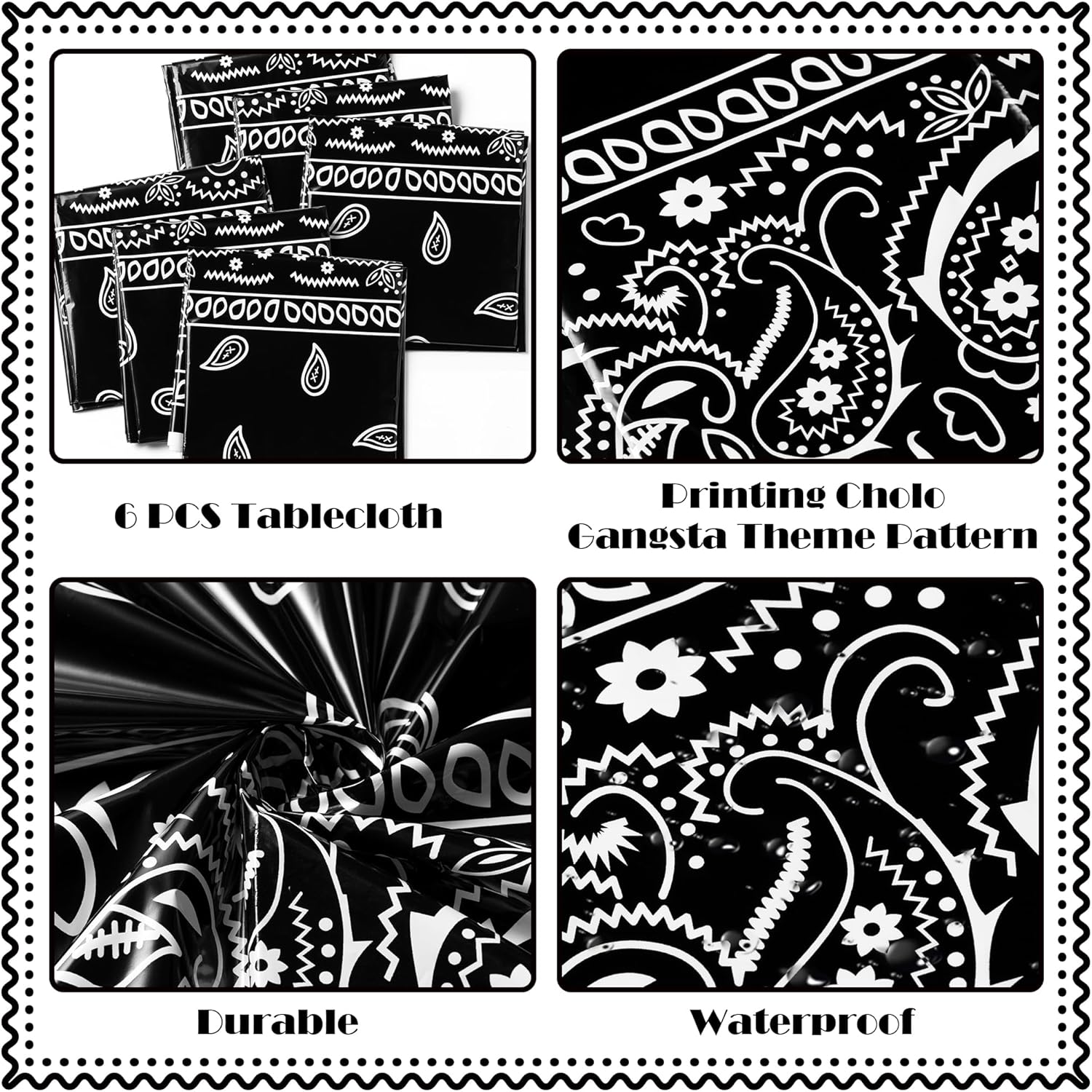 K1tpde 6PCS Black Bandana Style Tablecloths