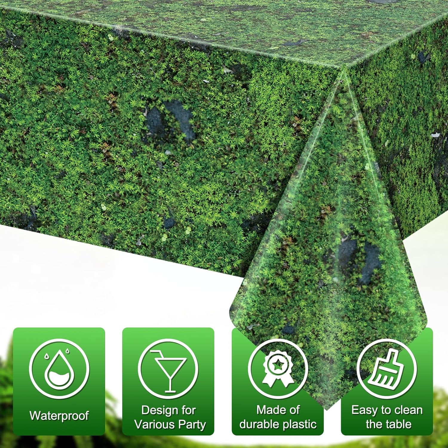 3Pcs Green Moss Print Tablecloths for Picnic and Forest Party