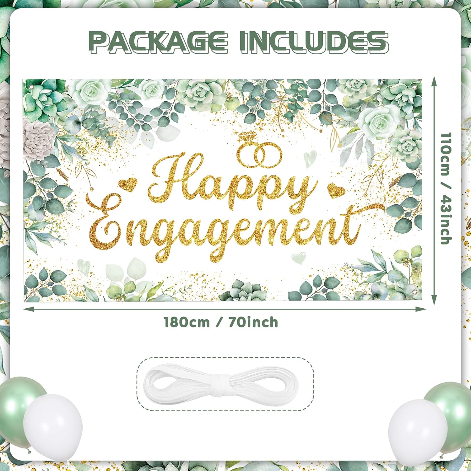 Eucalyptus Engagement Party Banner Green Just Married Decor Kit