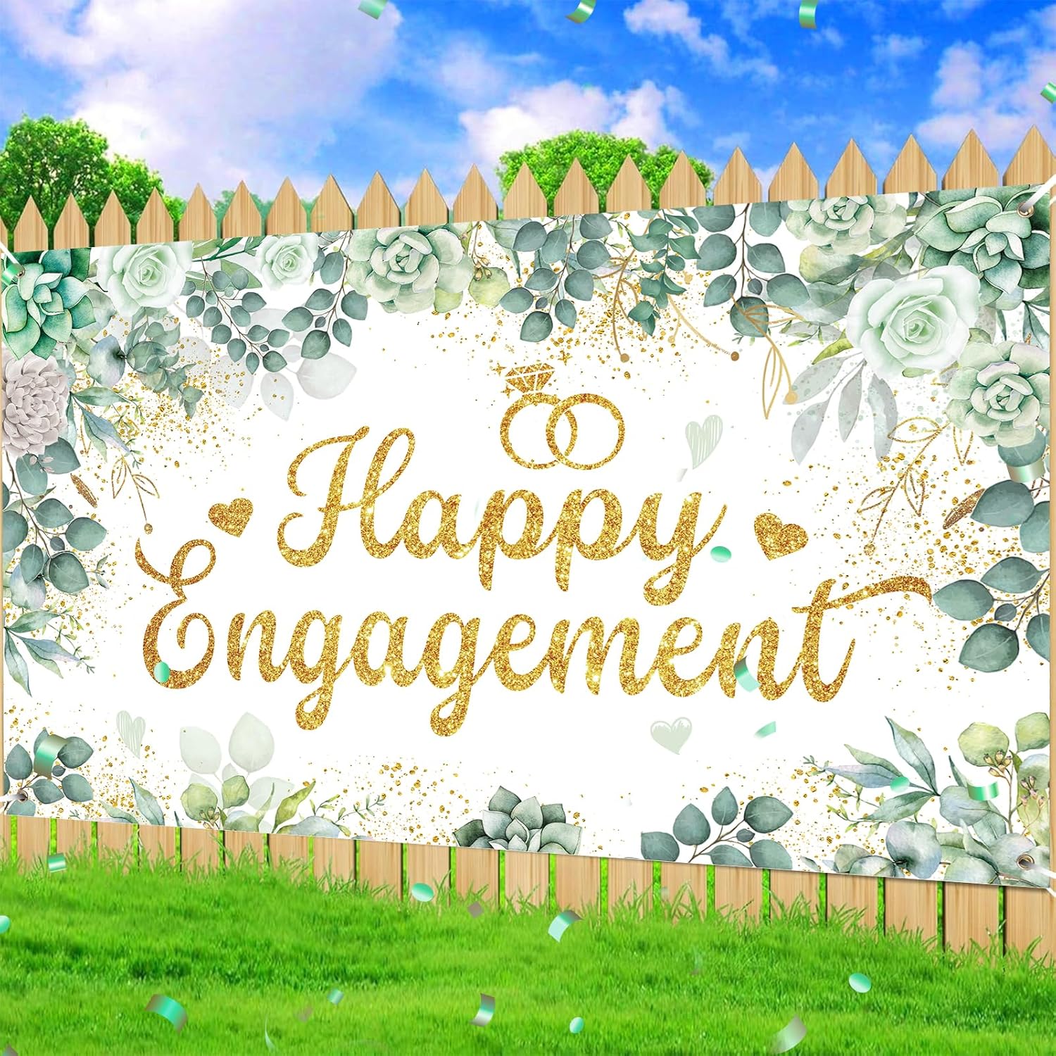 Eucalyptus Engagement Party Banner Green Just Married Decor Kit