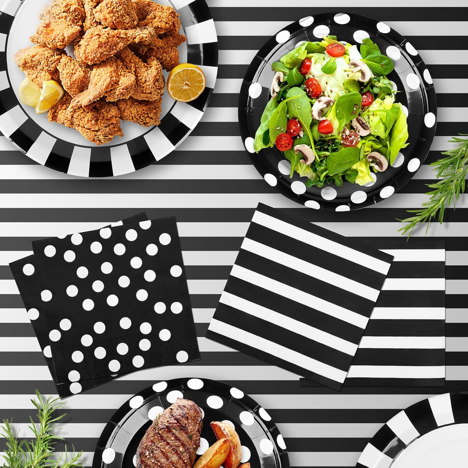 170 Pieces Black and White Party Supplies Set for 24 Guests