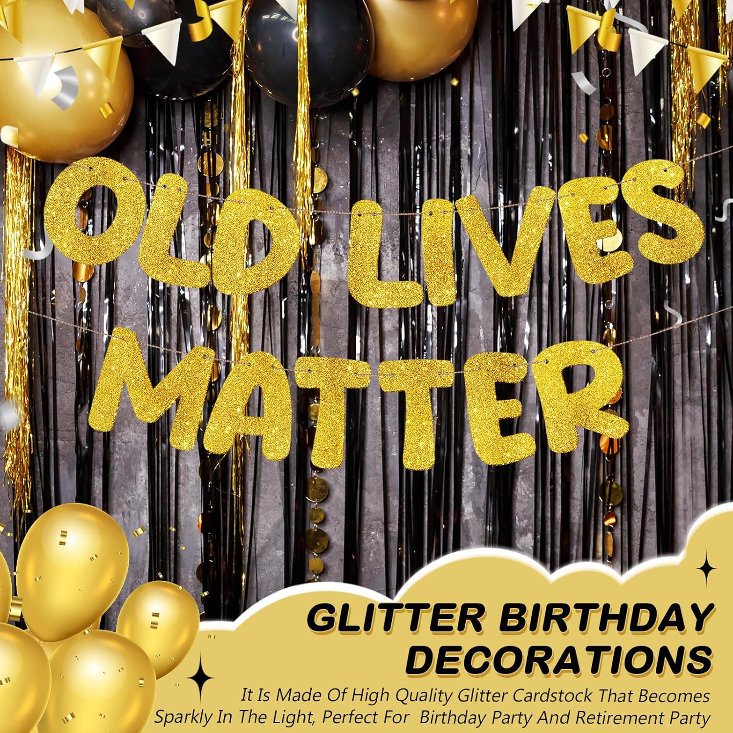 Fulmoon Glitter Gold Birthday Banner 656 ft