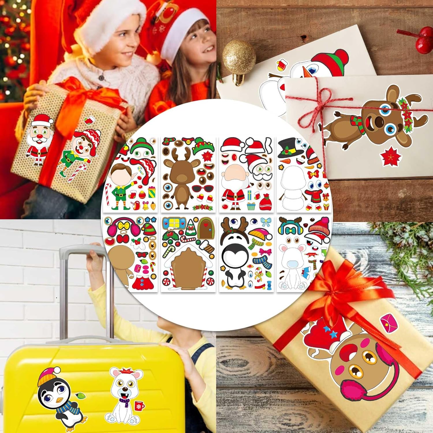 32 Sheet Christmas Stickers for Kids Make Your Own Characters