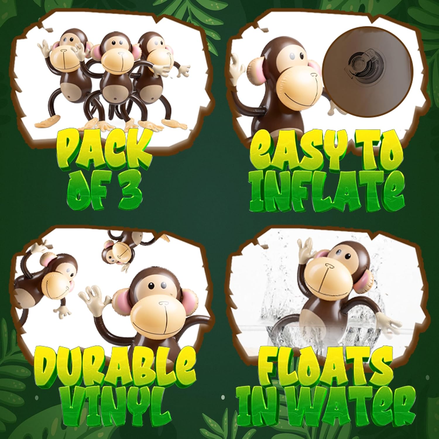 Large Inflatable Monkey Pack of 3 27 Inch Party Decor
