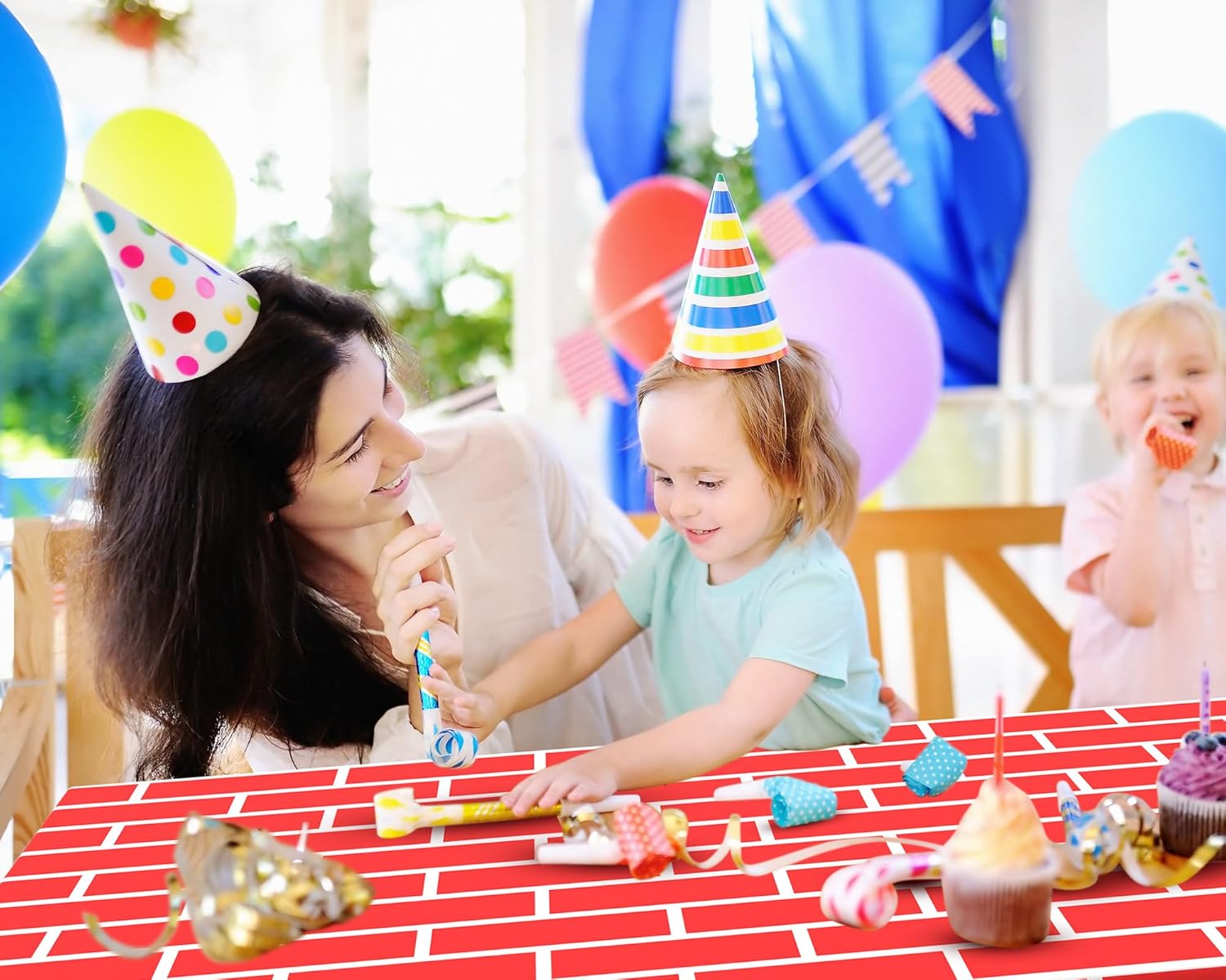 Oudain 4pcs 54x108 Inch Building Block Tablecloths for Kids Birthday Party