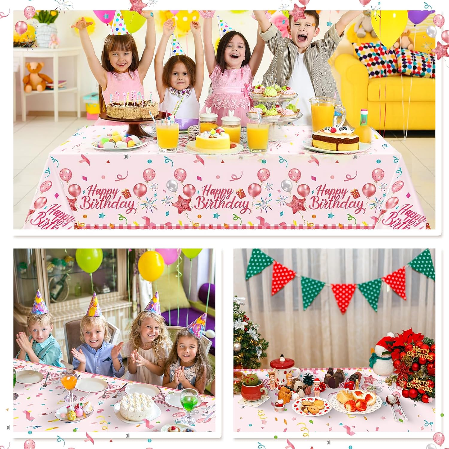 Oudain 3 Pcs Pink Birthday Tablecloths