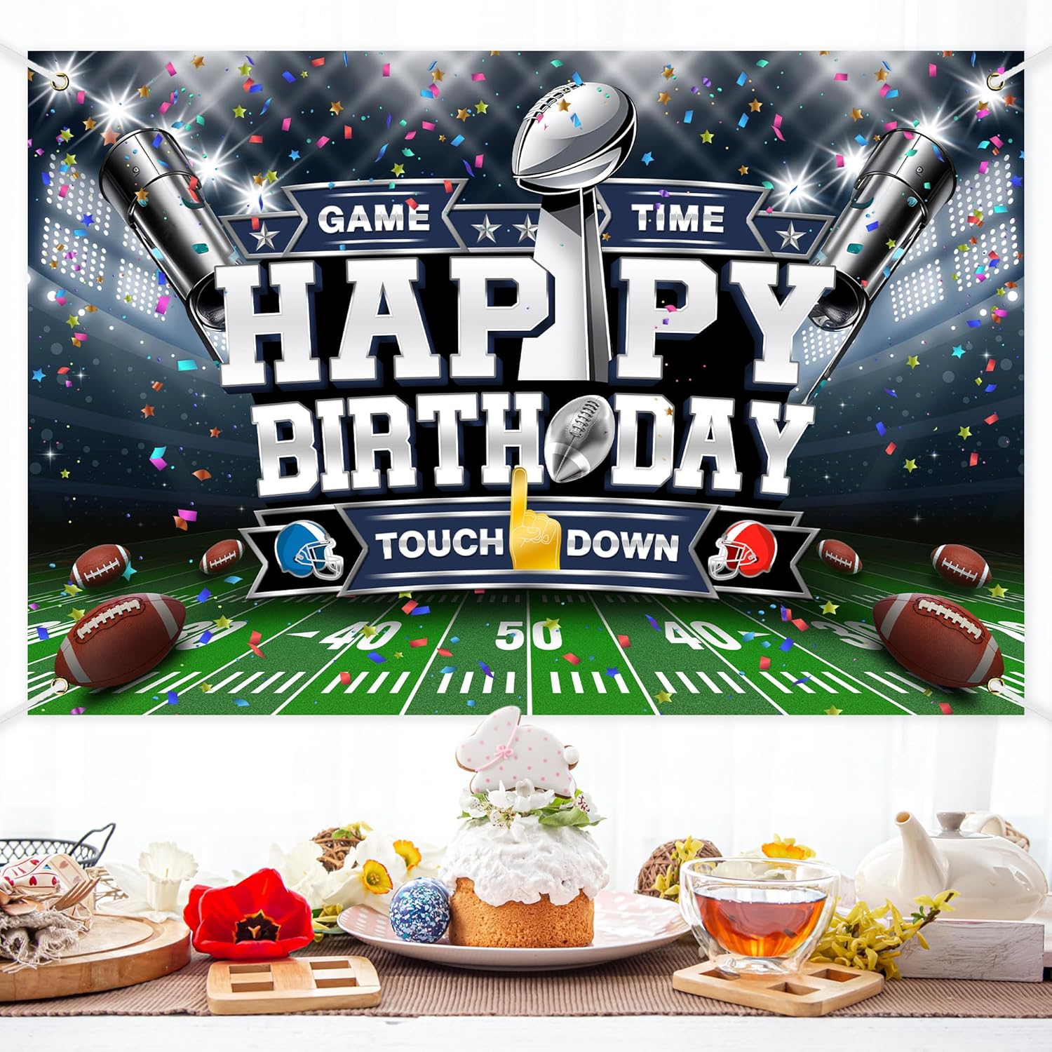 Football Birthday Backdrop Banner for Boys Girls Men 72x43in