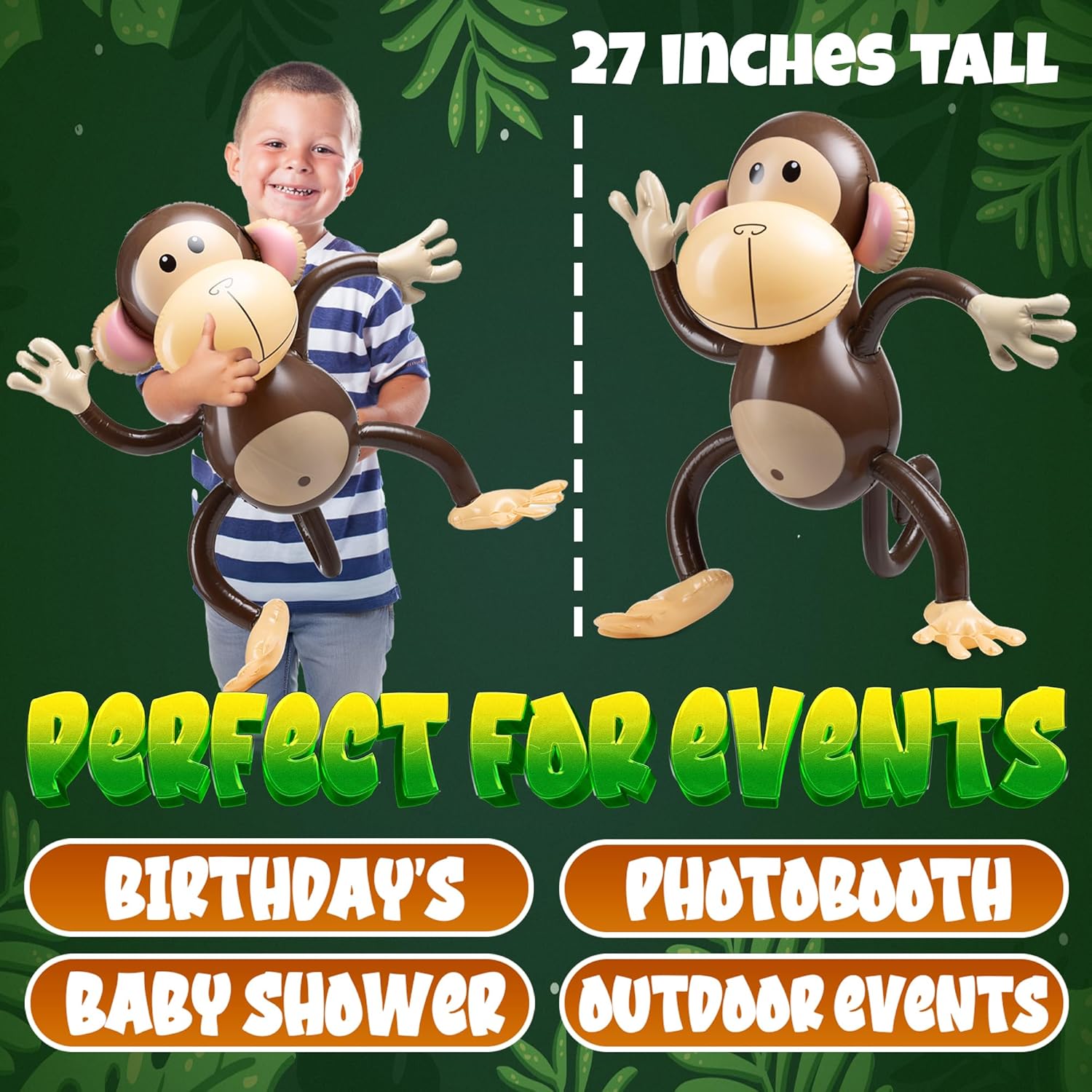 Large Inflatable Monkey Pack of 3 27 Inch Party Decor