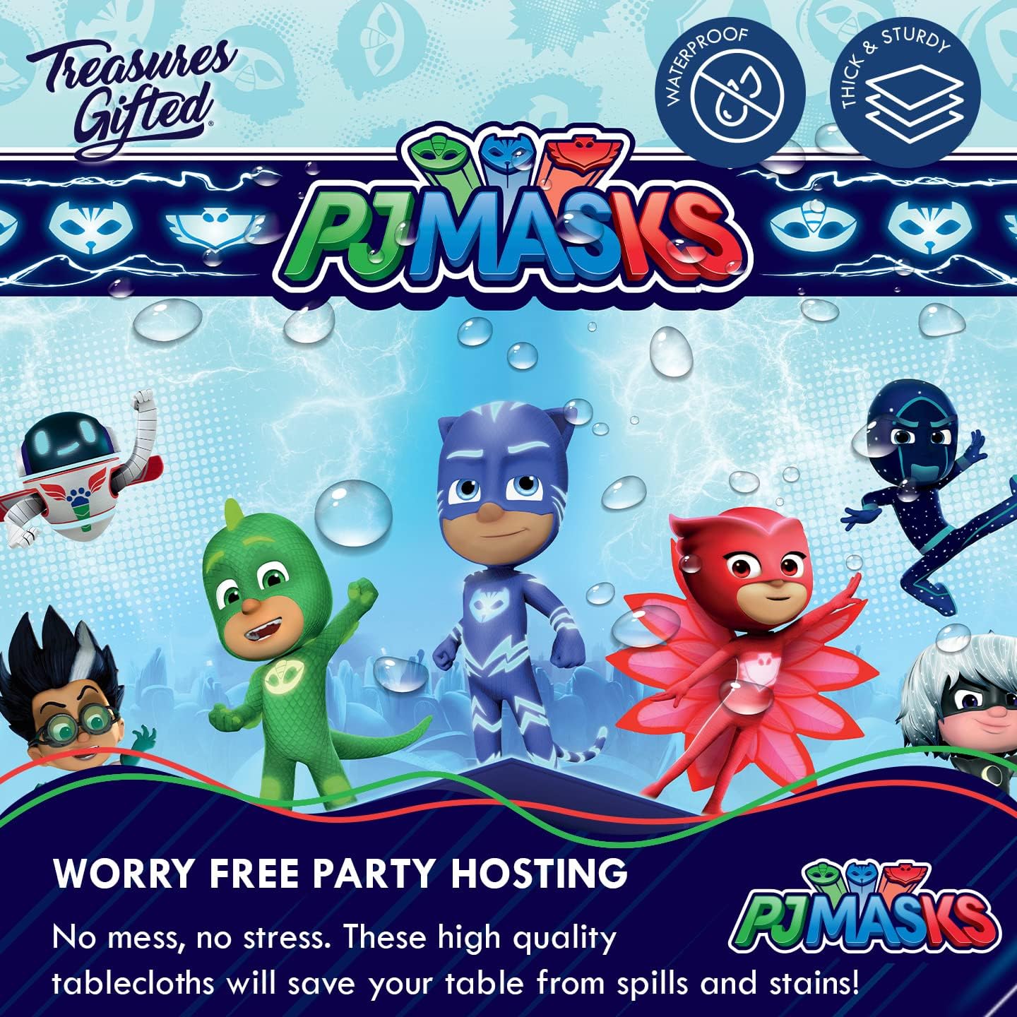 Treasures Gifted PJ Masks Tablecloth 54x108 Birthday Decor