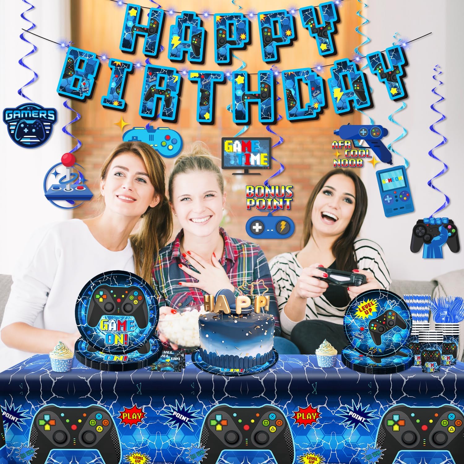 Gaming Birthday Tableware Set - 159pc Eco-Friendly Disposable Kit for 25 Guests