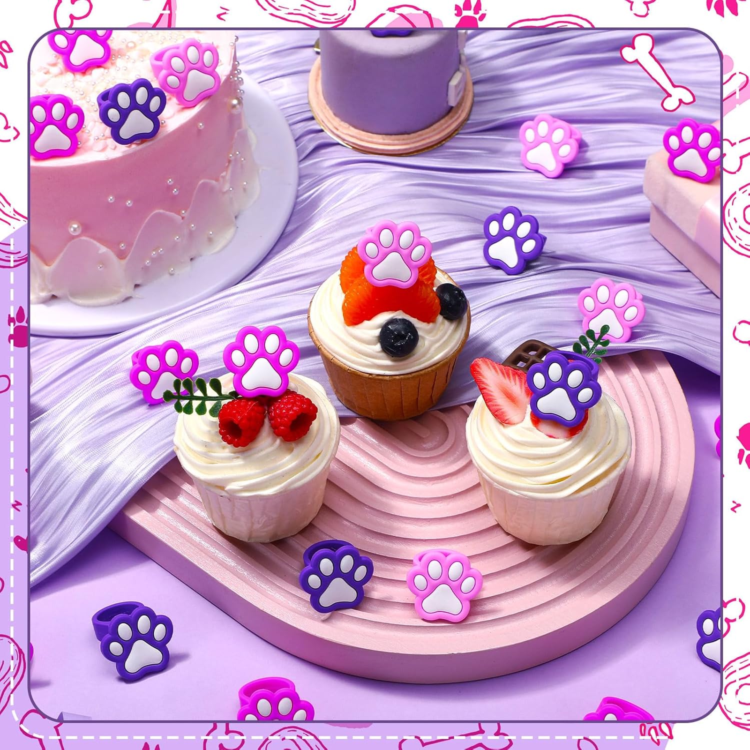 48 Pcs Dog Theme Cupcake Rings Toppers Decorations