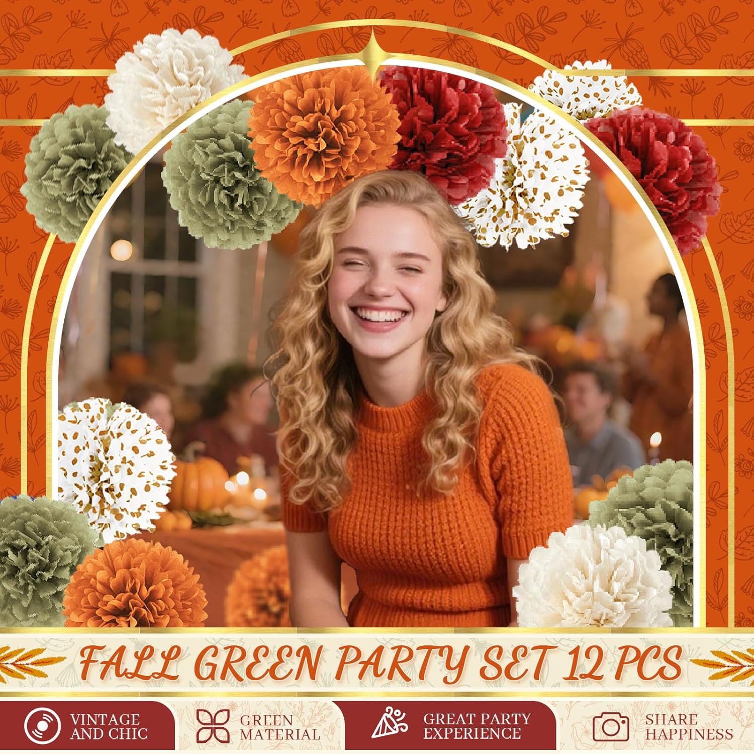 NICROLANDEE Fall Tissue Pom Poms Decorations 12 PCS