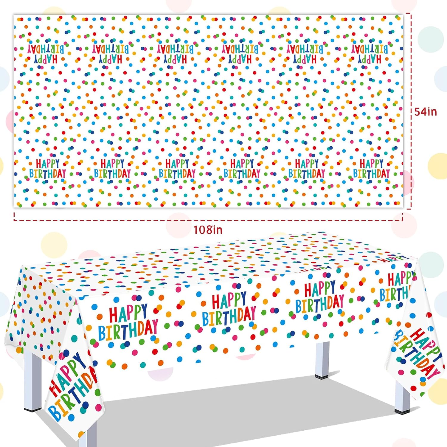 Happy Birthday Tablecloth Set of 2 with Confetti Design
