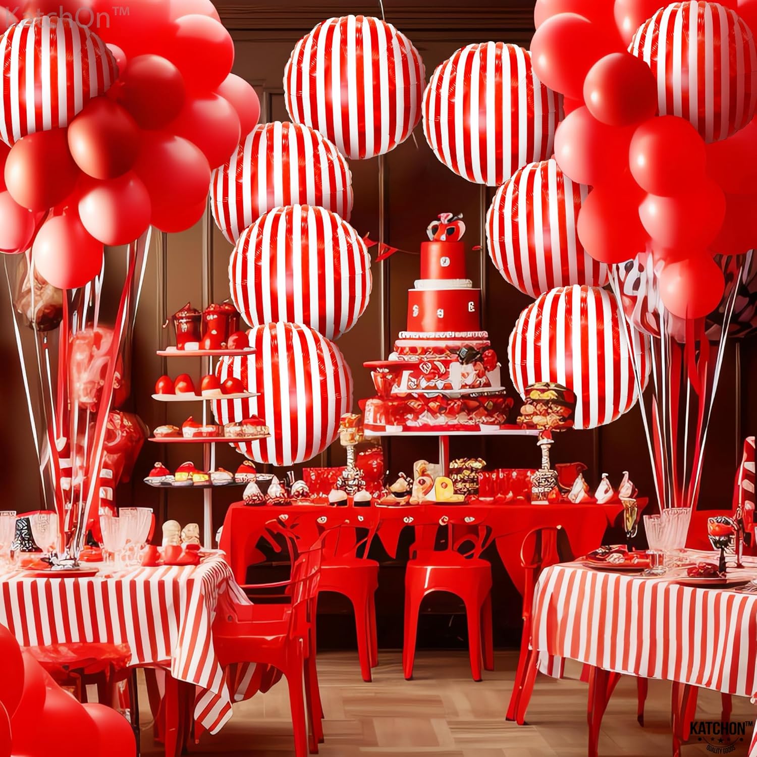KatchOn Red and White Striped Balloons 18 Inch Pack of 10
