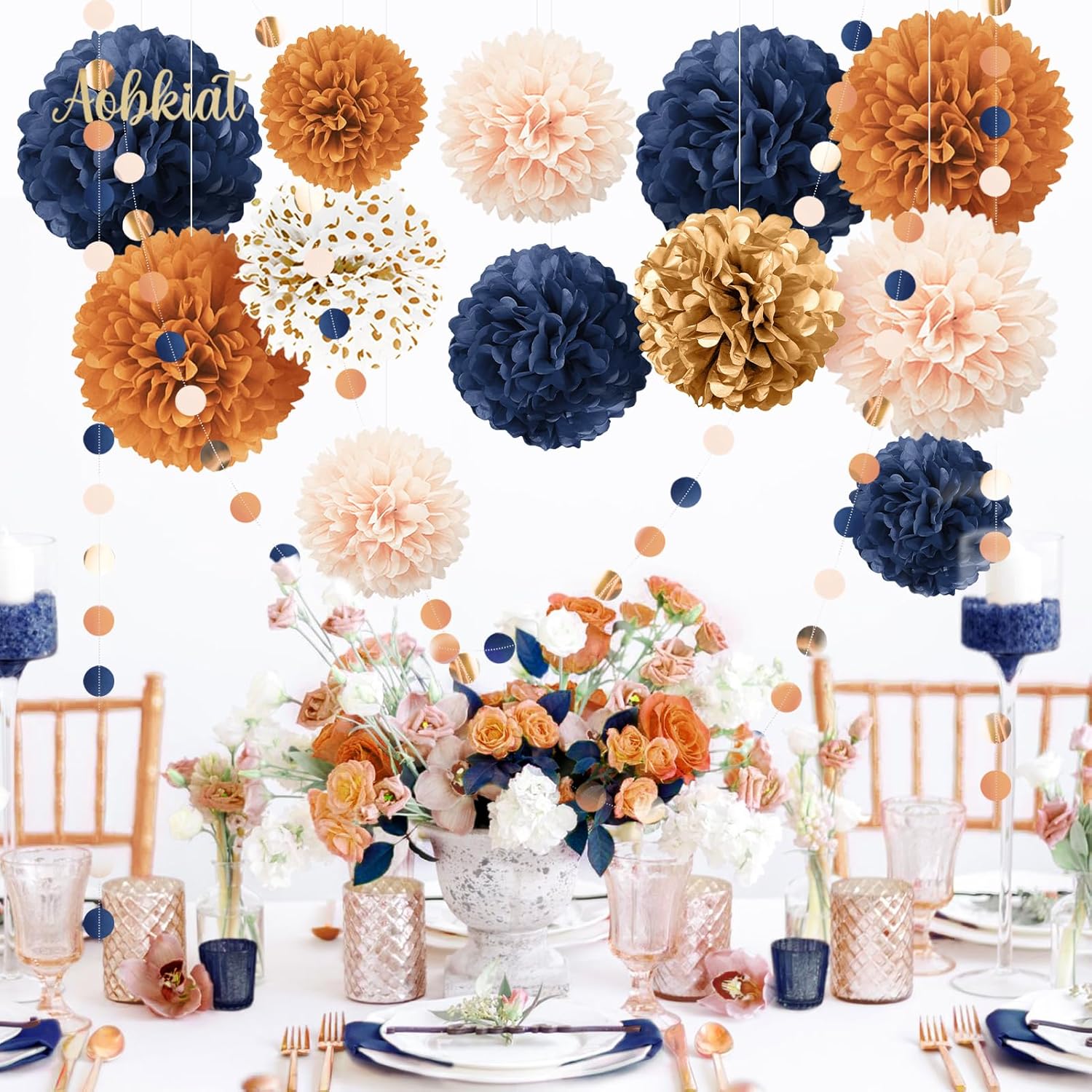 AOBKIAT Boho Wedding Party Decor Tissue Pom Poms Garland