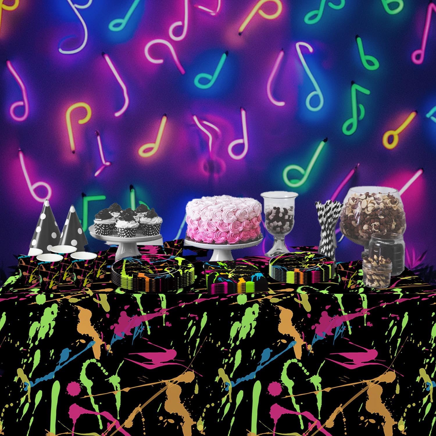 Neon Glow Tablecloth - 4 Pack for Birthday Party Decorations