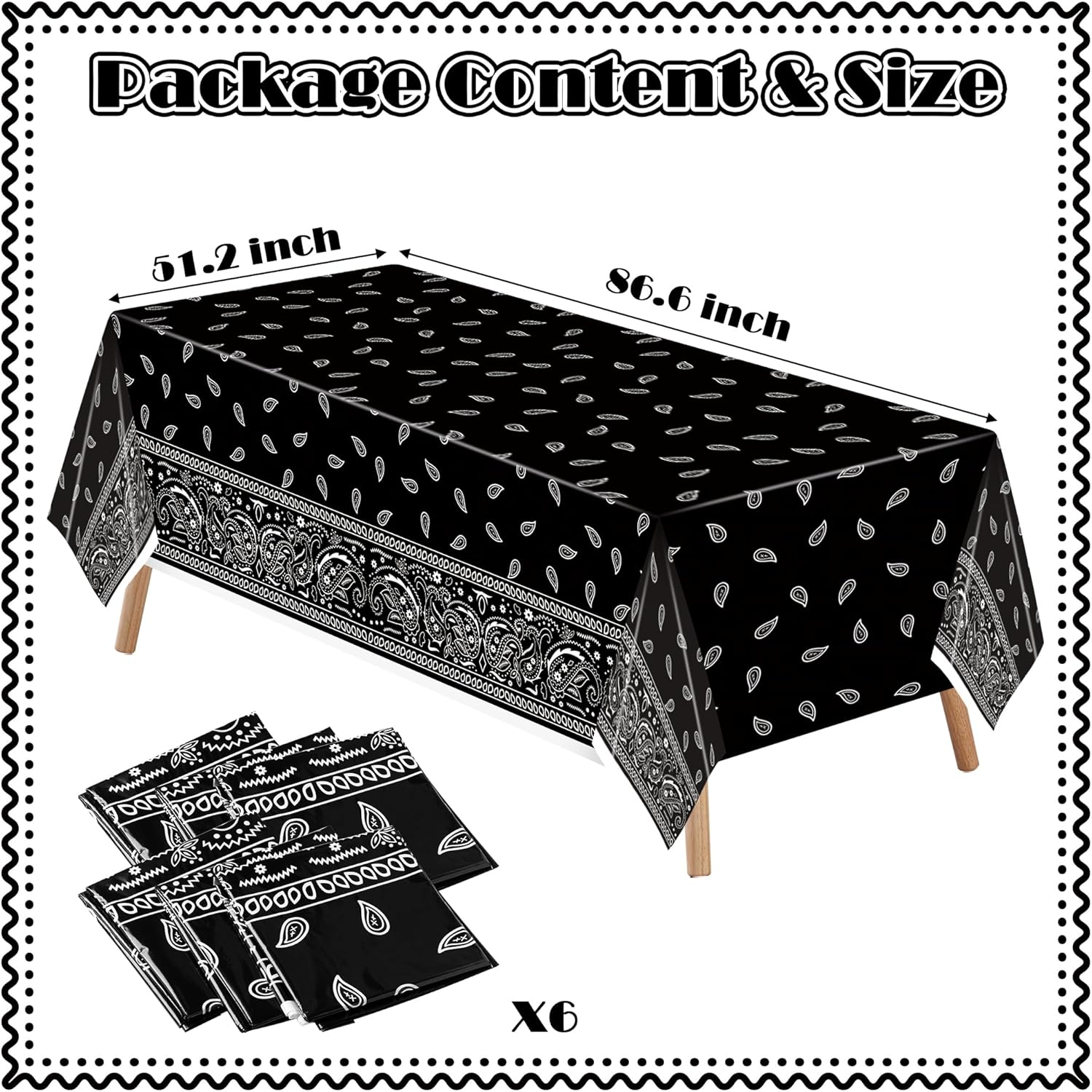 K1tpde 6PCS Black Bandana Style Tablecloths