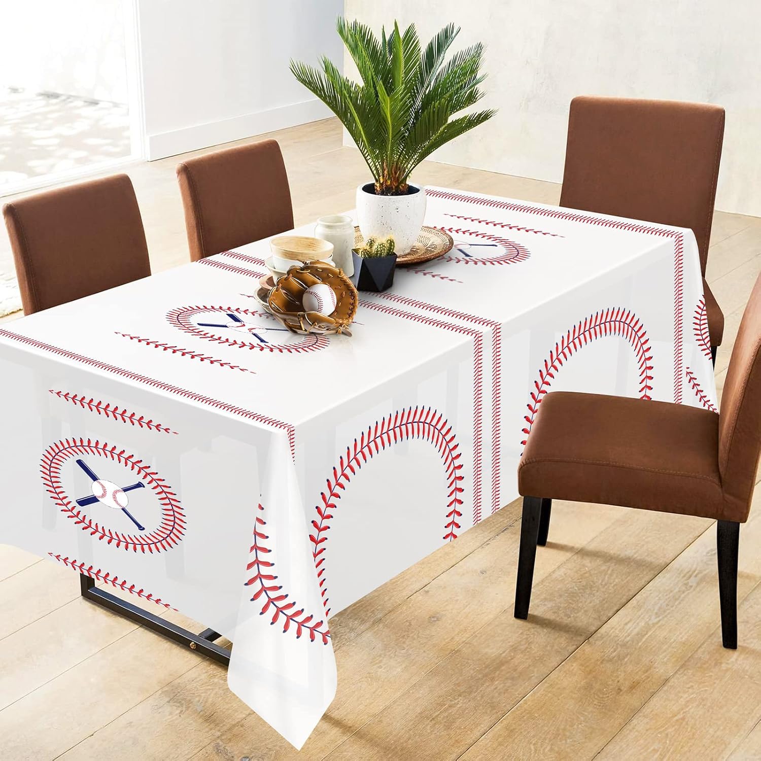 Durony 3 Pack Baseball Tablecloth 108x54 Inch Plastic Cover for Parties