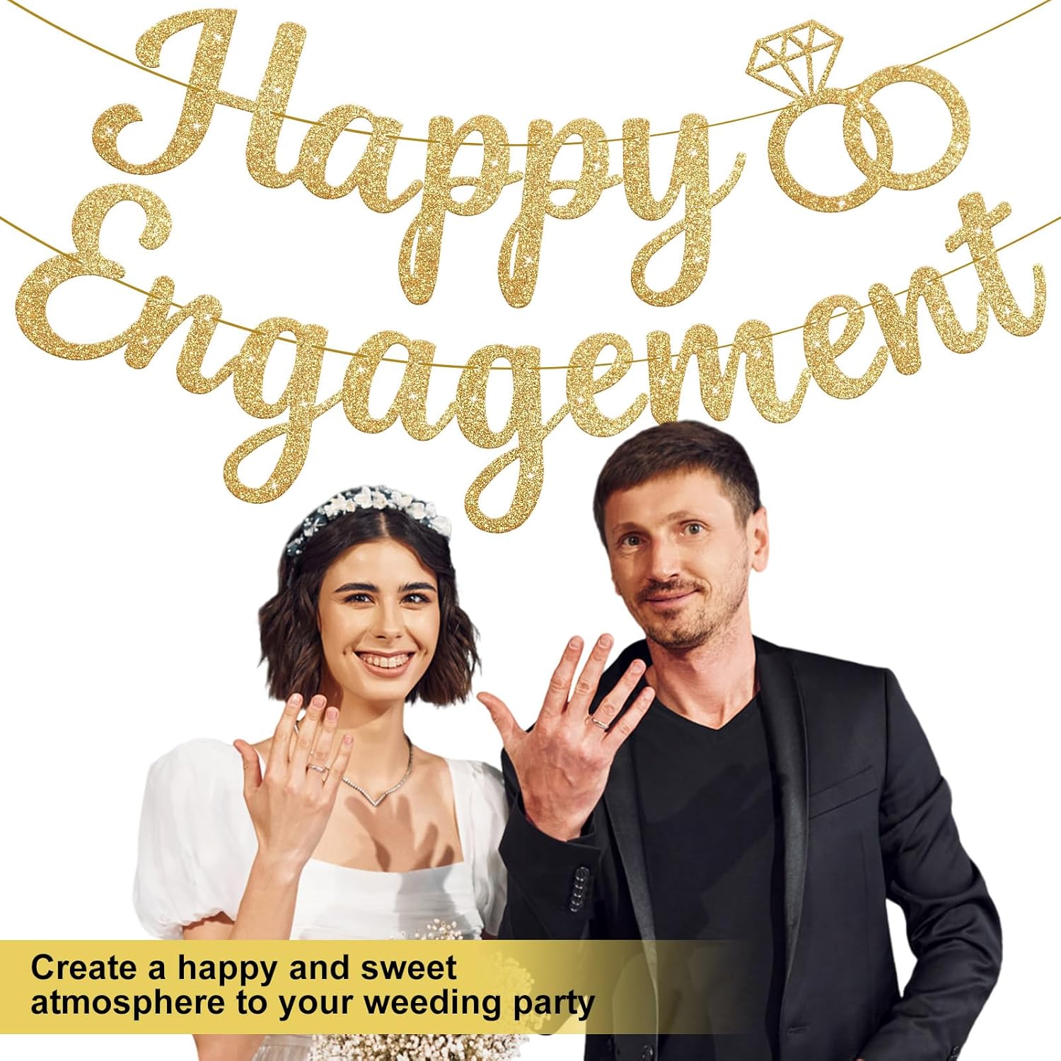 Gold Glitter Happy Engagement Banner