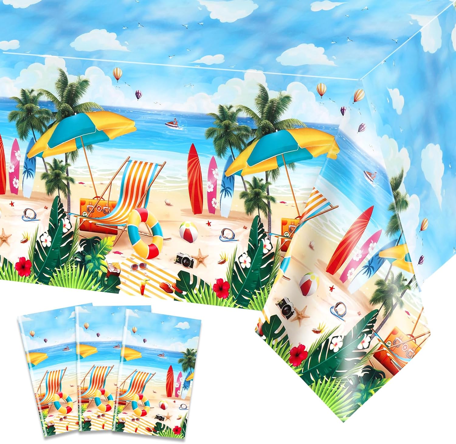 PHOGARY 3PCS Disposable Plastic Beach Tablecloth 54X108 Summer Party Decor