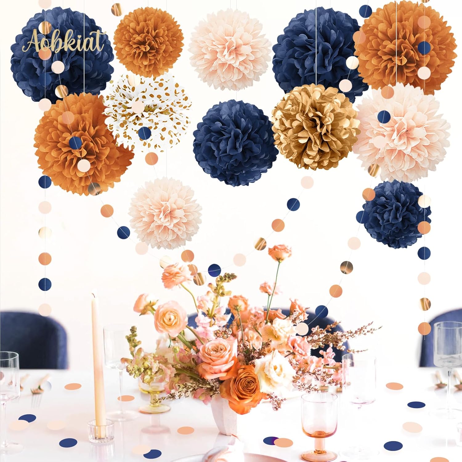 AOBKIAT Boho Wedding Party Decor Tissue Pom Poms Garland