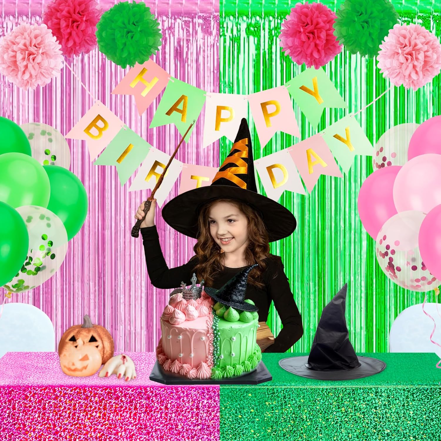 PHOGARY Witch Holographic Tablecloth Streamers Backdrop 4 Pack