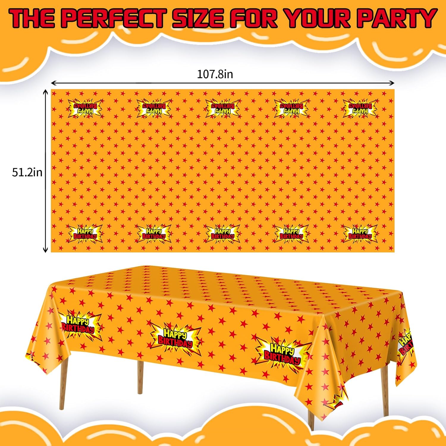3Pcs Anime Party Tablecloth Yellow Red Stars Print