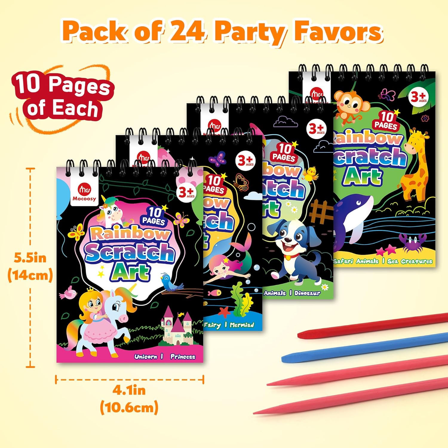 Mocoosy 24 Pack Rainbow Scratch Art Party Favors