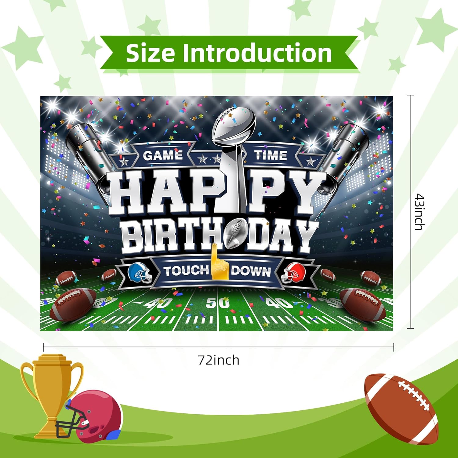 Football Birthday Backdrop Banner for Boys Girls Men 72x43in