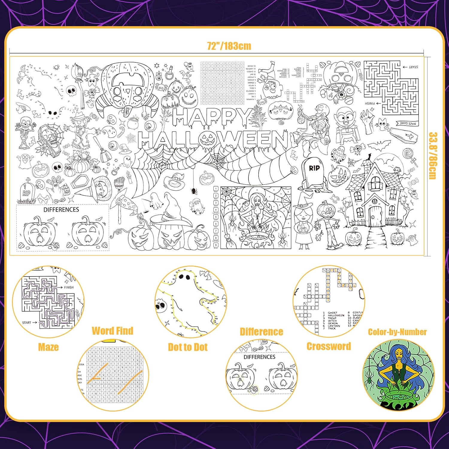 Raissily Halloween Giant Coloring Poster Tablecloth