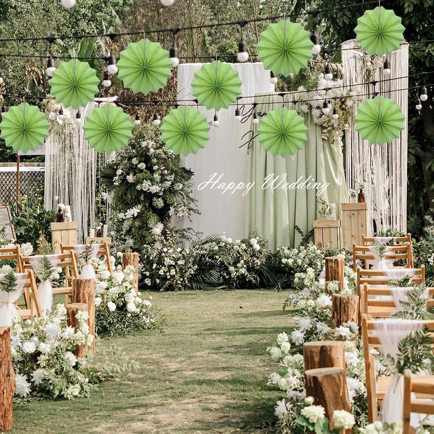 Bart Hew Green Hanging Paper Fans 8in DIY Set 30 Pack