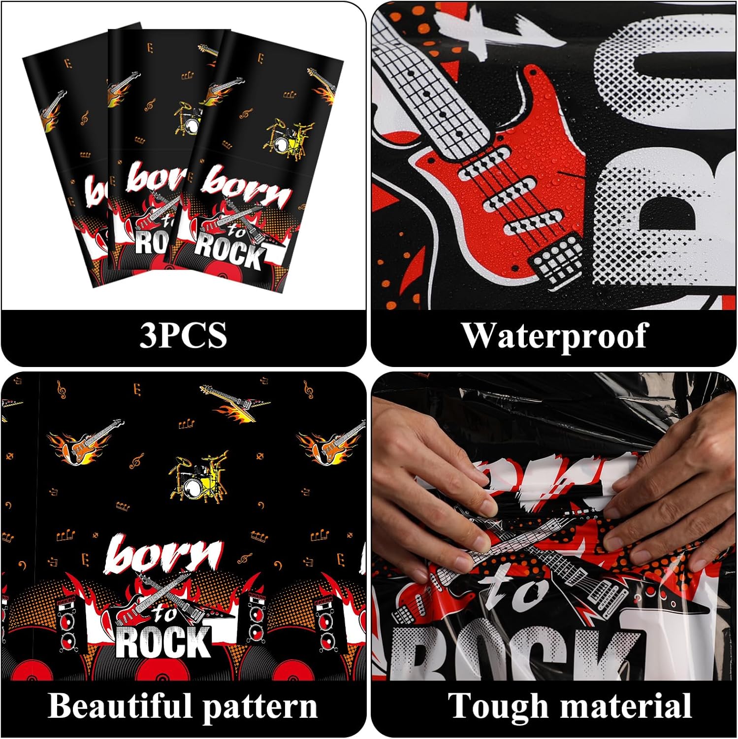 Rock Themed 3PCS Party Tablecloths 108x54 Inch Decorations