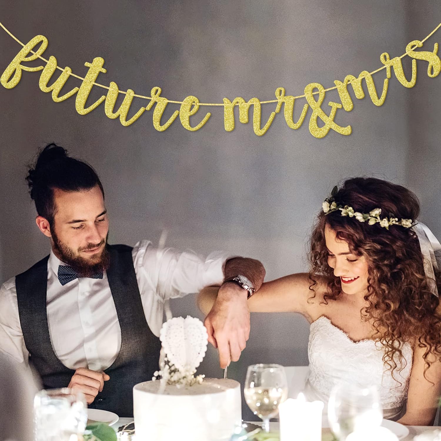 Gold Glitter Future Mr Mrs Banner