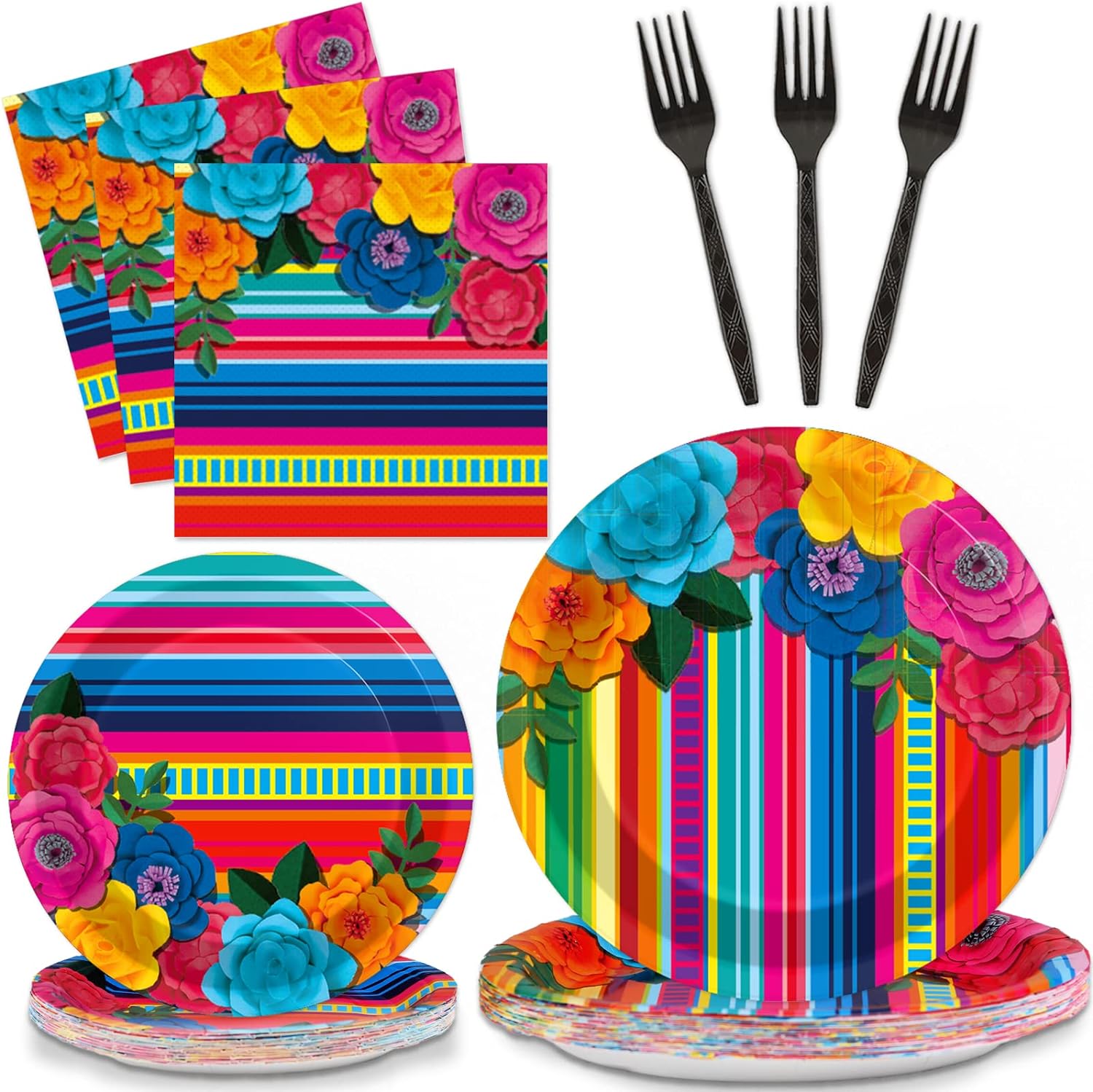 96 Pcs Mexican Fiesta Plates Napkins Party Decor