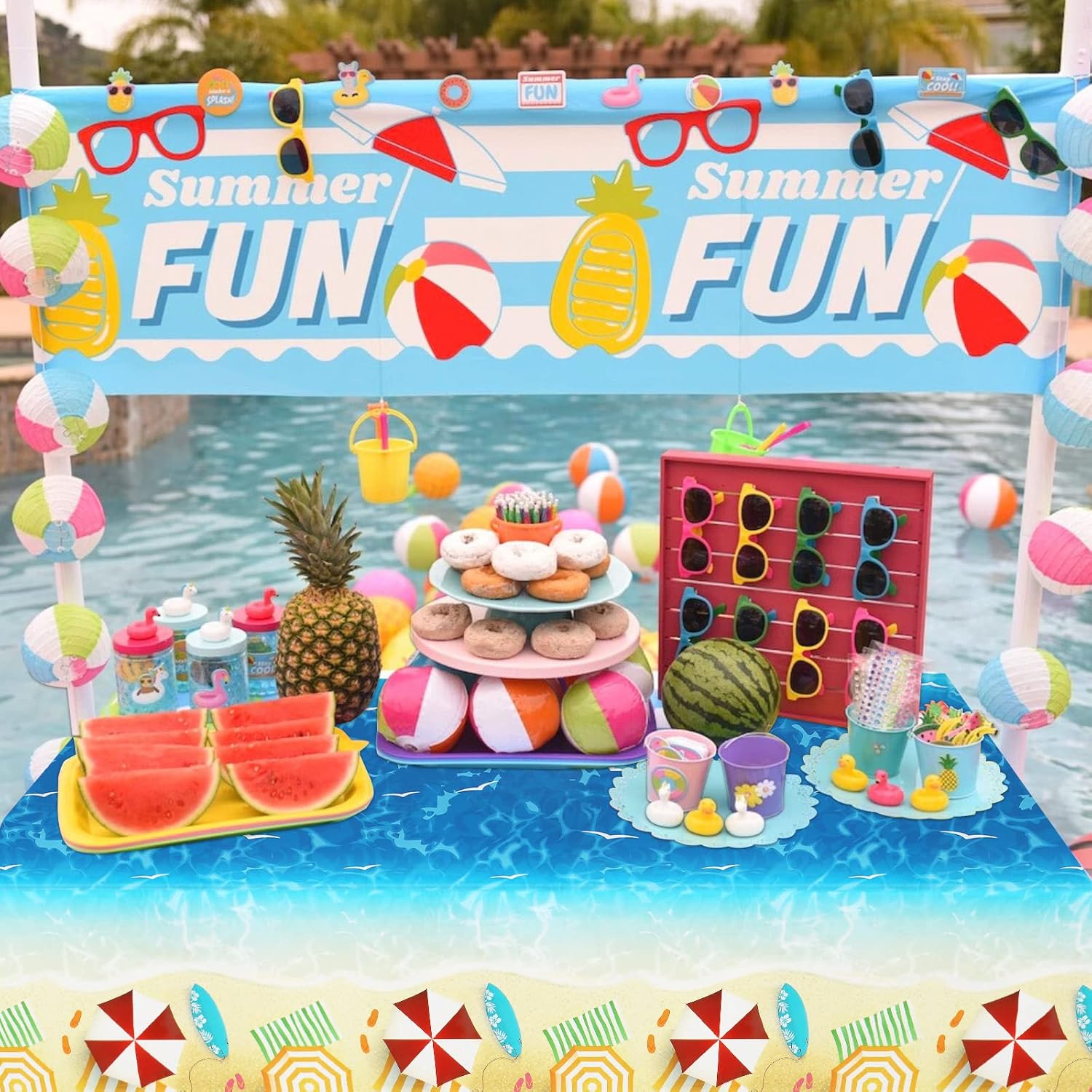 PHOGARY 3 Pieces Ocean Waves Tablecloths for Beach Parties