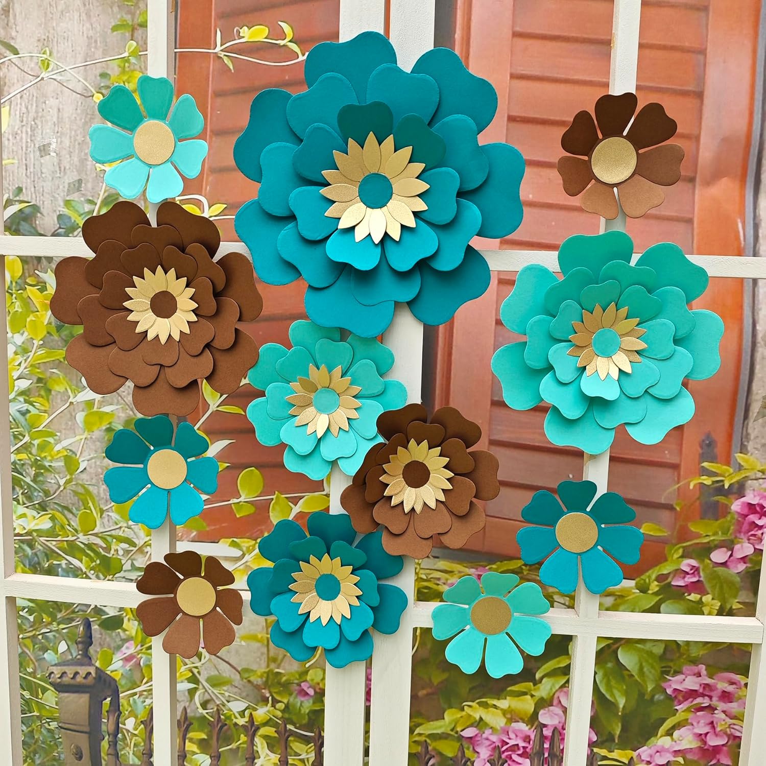 Turquoise Chocolate Paper Flowers Set of 12 for Decor
