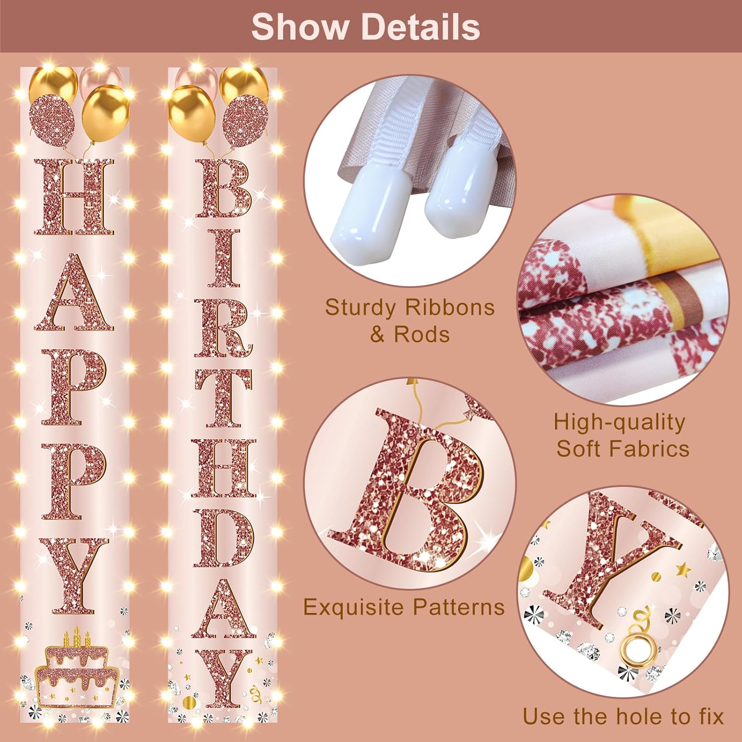 Happy Birthday LED Door Banner Decorations - Pink Rose Gold