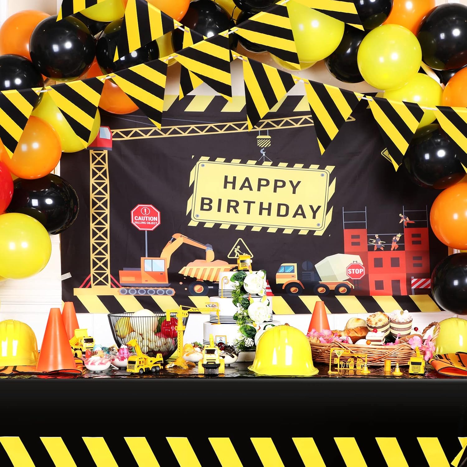 6 Pcs Construction Birthday Party Supplies Decorations Black