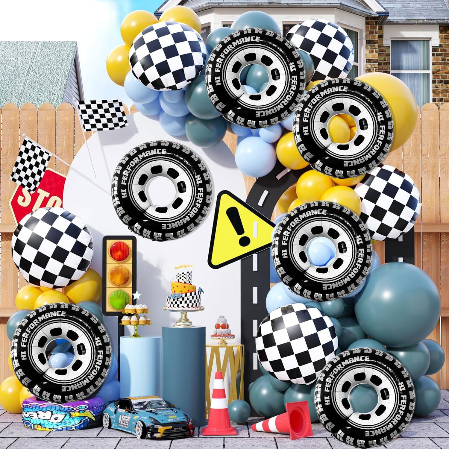 30 Inch Race Car Wheel Balloons 6Pcs Party Decor