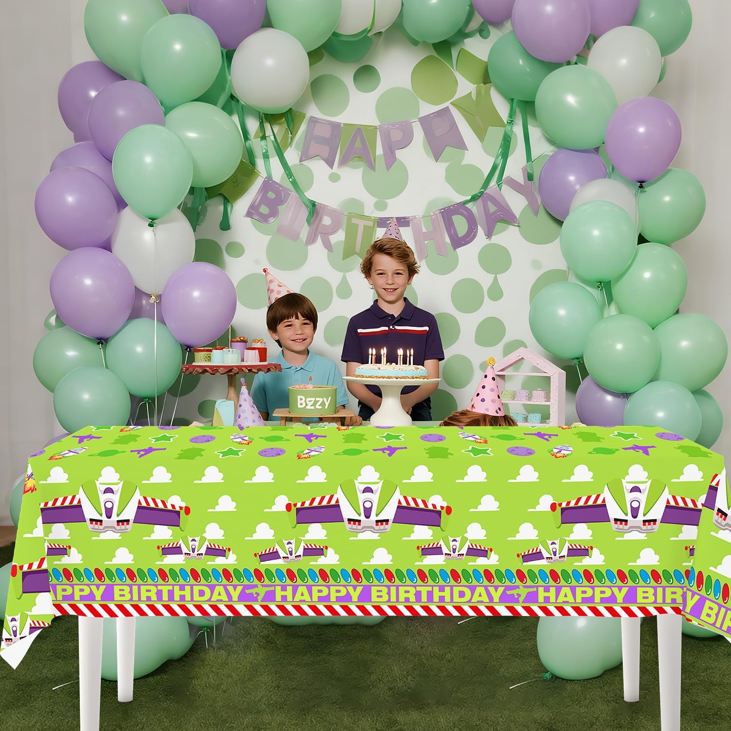 4pcs Purple Sky and White Clouds Cow Cartoon Party Tablecloths
