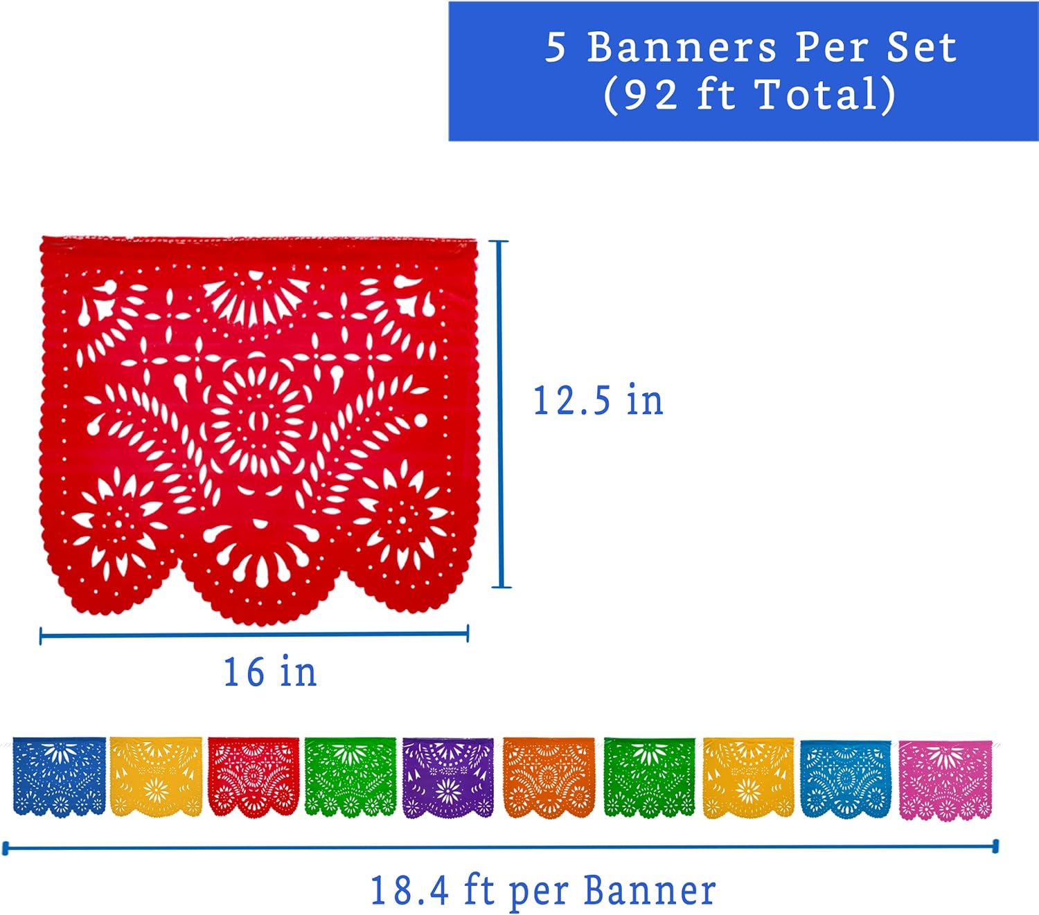 Mexican Party Banners 5 Pack with 10 Plastic Flags Each