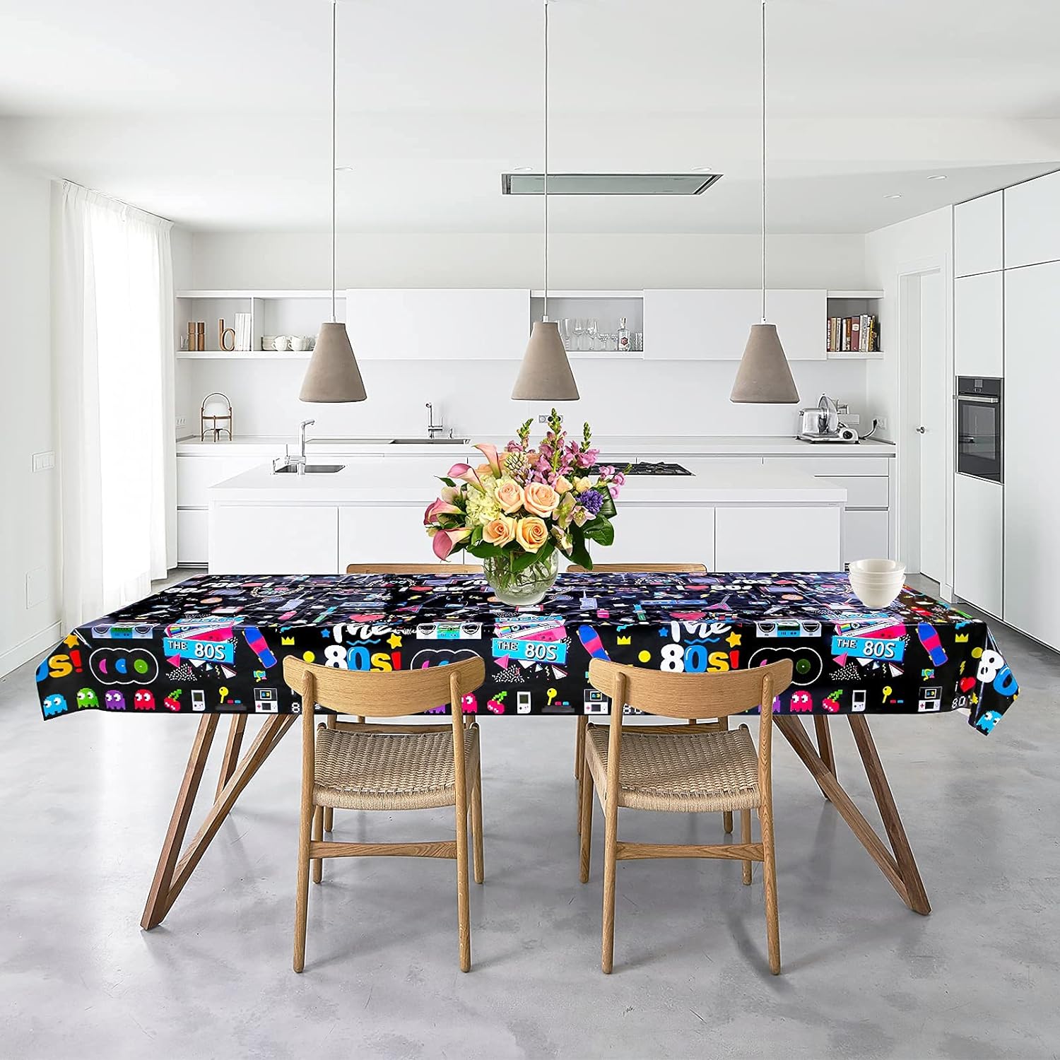 Lcoor 3-Piece 80s Style Tablecloths Set