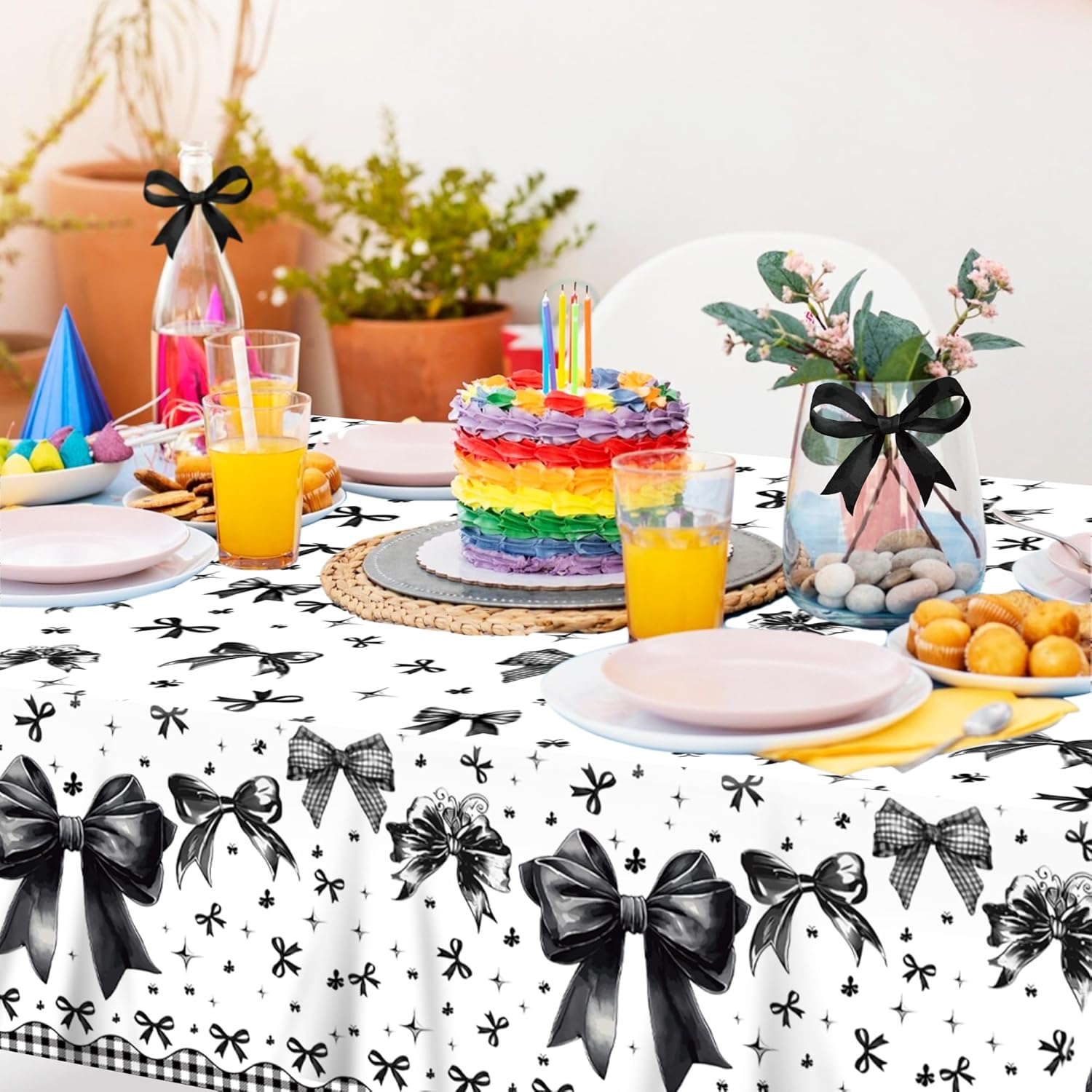 Lide Road 2Pcs Black Bow Tablecloth for Party Decorations