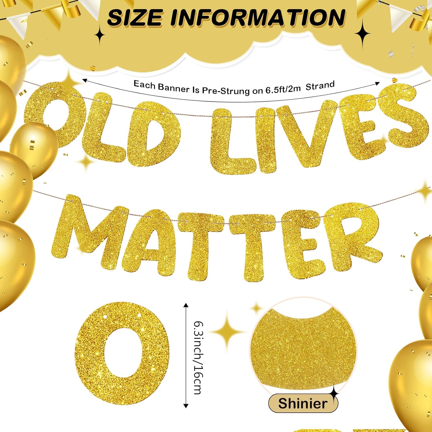 Fulmoon Glitter Gold Birthday Banner 656 ft