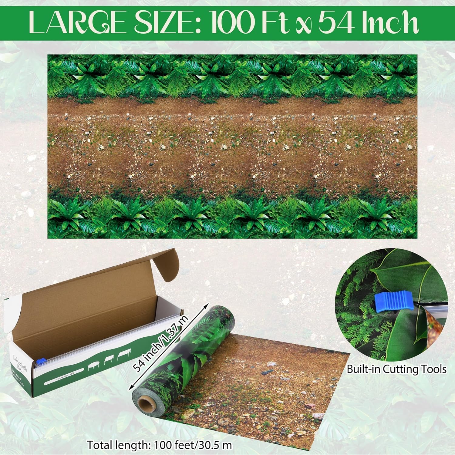 Kochorie 100 Ft x 54 Inch Jungle Tablecloth Roll with Cutter Box