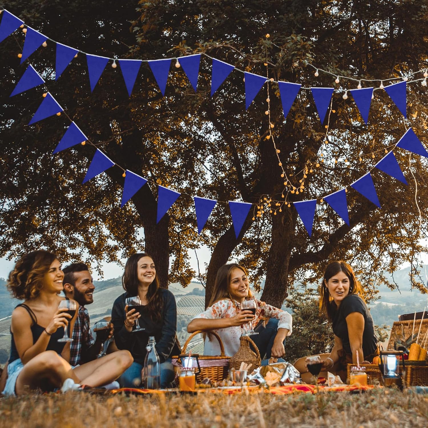 Panelee 300 Feet Blue Pennant Banner Garland
