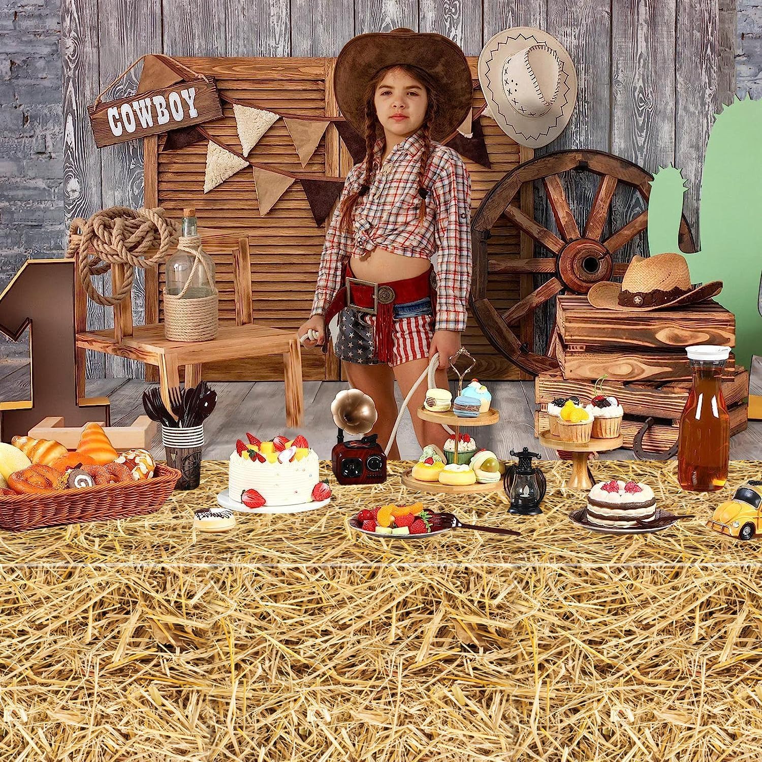 12Pcs Straw Tablecovers Western Theme Party Decorations