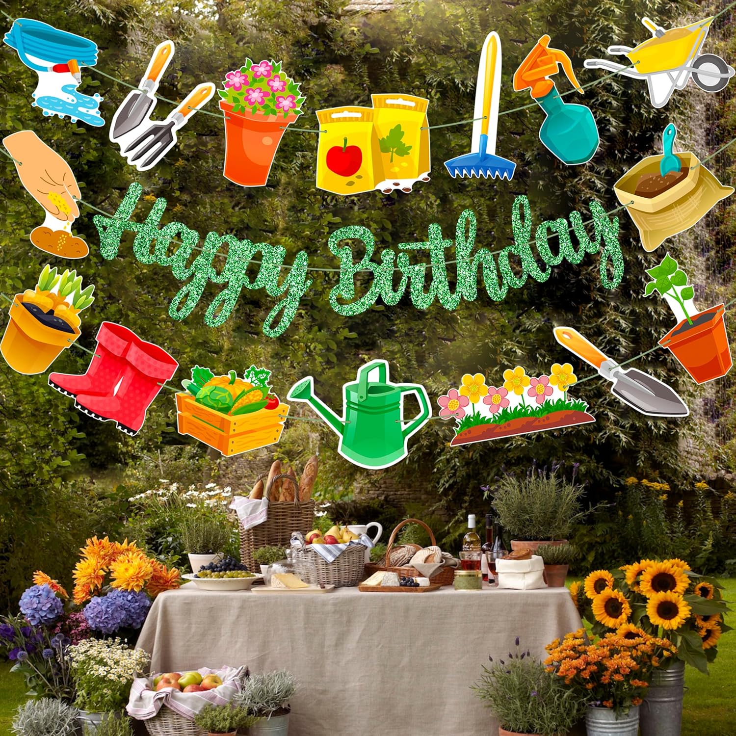 3Pcs Garden Birthday Party Banner Decorations